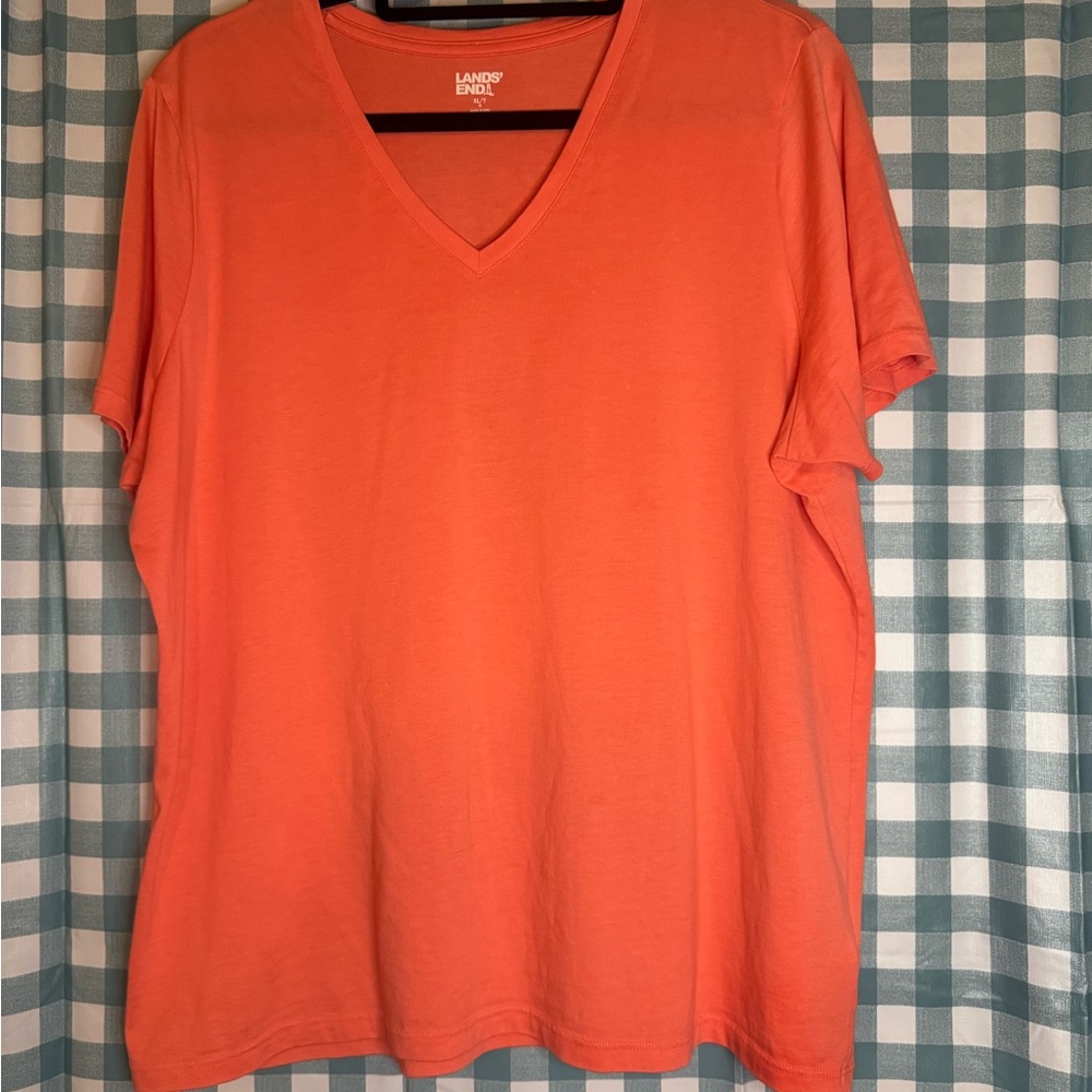 Lands' End Vibrant Orange V Neck XL Tall Tee